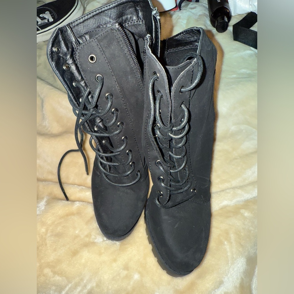 Wild Diva Black Lace-Up Boots